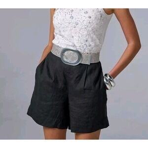 Boston Proper Effortless Pull-On‎ Linen Blend Shorts Black Lined Pockets Large